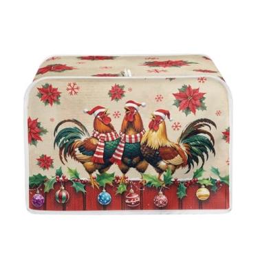 Imagem de Annejudy Capa de torradeira com estampa de galo de Natal com 2 fatias, capa dobrável para pequenos eletrodomésticos, proteção contra poeira e impressões digitais, lavável na máquina, acessórios de