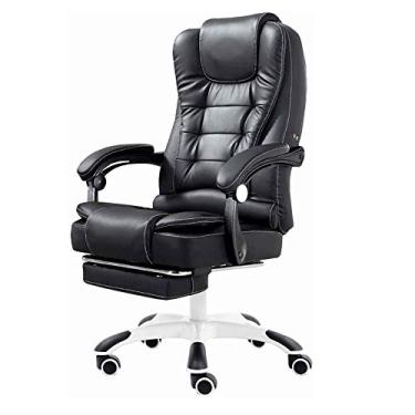 Imagem de Escritório executivo de couro PU, mesa de escritório ergonômica, computador de encosto alto com suporte lombar apoio de braço dobrável giratório ajustável para adultos apoio para os pés retrátil