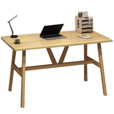 Imagem de Mesa de computador, mesa de estudo, escritório em casa, sala de estar, estrutura sólida, alta capacidade de carga, adequada para quarto, sala de estar, escritório (cor de madeira, 120 x 60 x 74 cm)