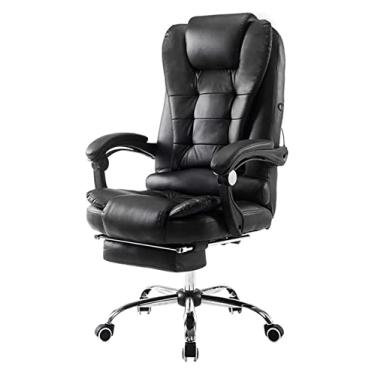 Imagem de Computadores multifuncionais ergonômicos de couro sintético para escritório com apoio para os pés, altura ajustável para executivo, pode ajustar 90-155 graus nas costas, rotação de 360°, função de