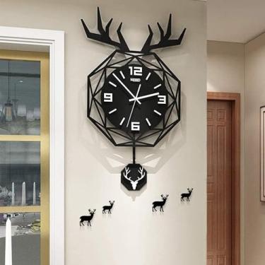 Imagem de RIAAJ Relógio de parede grande para decoração de casa, relógio de parede, acrílico criativo, cabeça de veado, relógio de parede de quartzo silencioso, relógio de parede digital 3D, ponteiro de metal