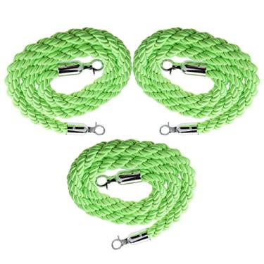 Imagem de 3 cordas de barreira controle de multidão, corda de cânhamo trançada de 2,8 cm de espessura, linha divisória de linha de fila para tapete vermelho/sala de cinema/casamento (cor: verde, tamanho: 120 cm