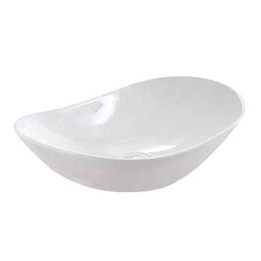 Imagem de Lavatório de recipiente pia de toucador de recipiente lava-louças de casa de banho oval branco de 24" x 14,5" bancada de cerâmica lava-louça de recipiente de toucador de casa de banho pia da casa de