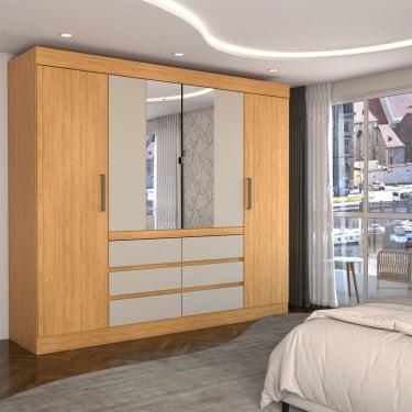 Imagem de Guarda-Roupa Casal Luxuria 4 Portas 6 Gavetas com Espelho Cinamomo/Off White - Panorama Móveis