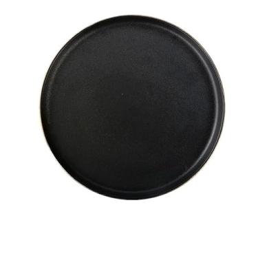 Imagem de Pratos de sobremesa prato de jantar de cerâmica preta fosca louça de estilo ocidental prato redondo para massa de carne prato dourado para salada de frutas para casa bandeja de sobremesas de cozimento
