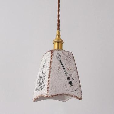 Imagem de YQSLQZZ Luminária pendente pequena de cerâmica vintage, acima da mesa de jantar, iluminação decorativa mini lustre, luzes de teto para pendurar na cabeceira com altura ajustável, para entrada no