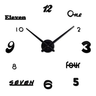 Imagem de 8SSAZZAT Grande relógio de parede DIY decoração de parede adesivo 3D relógio sem moldura casa sala de estar quarto escritório decoração (C 61 cm) (B 61 cm)