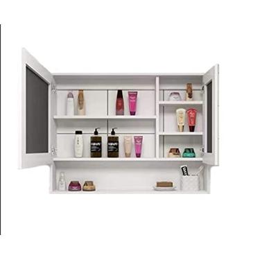 Imagem de Armário com espelho armário de parede pendurado tipo parede armário pendurado armário com prateleiras armário de armazenamento adequado para banheiro e cozinha (cor: marrom tamanho: 100 cm/39,3