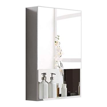 Imagem de Armário de parede armário de parede de banheiro armário de armazenamento de medicamentos montado na parede com portas de espelho único armários montados na parede (cor: prata tamanho: 50 x 70 x 13 cm)