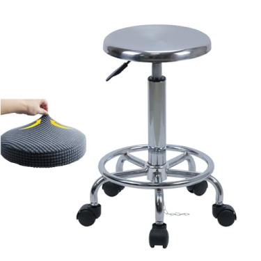 Imagem de WYUYIWH Banqueta giratória de aço inoxidável com almofada de assento e rodas gratuitas, cadeira de elevação para bar, laboratório, escritório, barbeiro, cozinha e loja, dedicação altruísta