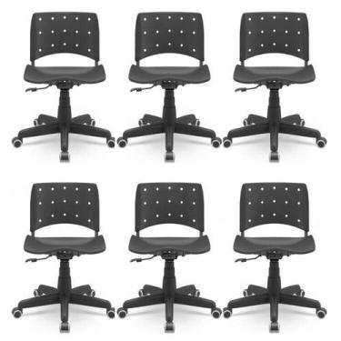 Imagem de Kit 6 Cadeiras para Escritório Ergonômica Secretária Giratória Ergopla