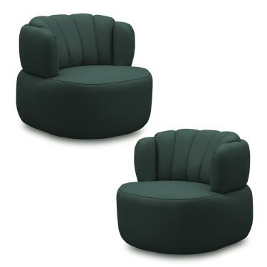 Imagem de Kit 2 Poltronas Decorativas Mariele Sala de Estar Base Giratória Aço Couro Verde Musgo