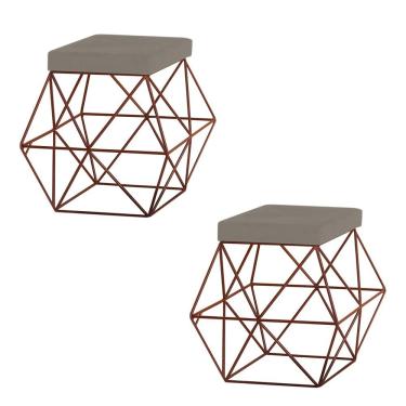 Imagem de Kit 2 Puffs Decorativo Sala de Estar Base Bronze Trixie Veludo Cinza - Gran Belo