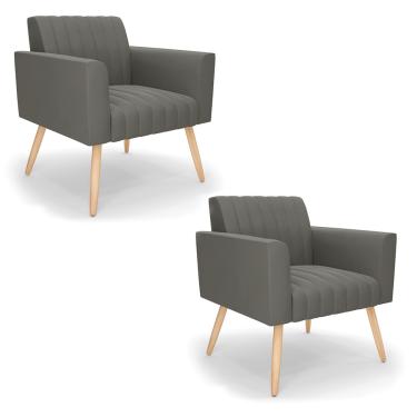 Imagem de Kit 2 Poltronas Viena Gomada Suede Grafite Pés Palito Natural - D'Rossi