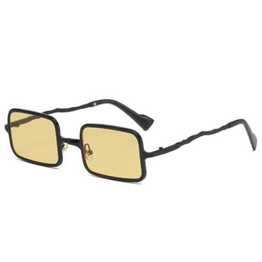Imagem de Óculos de sol punk metal quadrado masculino, óculos de sol fashion transparente espelhado UV400 feminino tendência (preto e amarelo)
