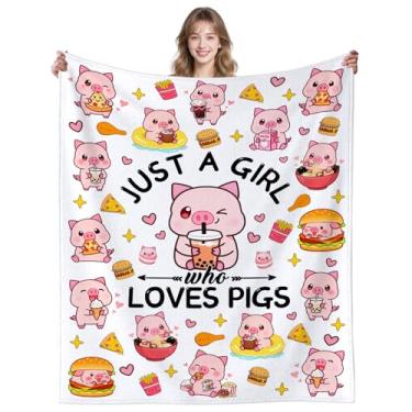 Imagem de Cobertor de porco fofo para meninas, presentes temáticos de porcos rosa quentes para amantes de porcos, mulheres, homens, crianças, meninos, cobertor de pelúcia de porcos para aniversário 152 cm x 127