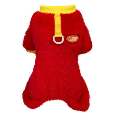 Imagem de Izefia Suéter de cachorro roupas roupas de lã suéter de lã macacão inverno quente moletom 4 pernas pijama padrão fofo suéter caubói para cães pequenos gato médio vermelho P