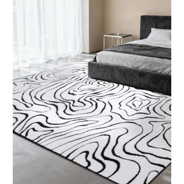 Imagem de YIHOUSE Tapetes modernos para sala de estar 20 x 25 cm, tapete lavável preto e branco para quarto, tapetes geométricos fofos para sala de jantar para decoração de casa embaixo da mesa