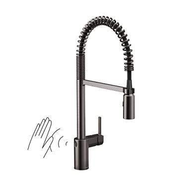 Imagem de Moen Align Spot Resist Black Stainless Motionsense Wave Sensor Touchless Hands-Free One-Handle High Arc Pre-Rinse Spring Kitchen Faucet, 5923EWBLS