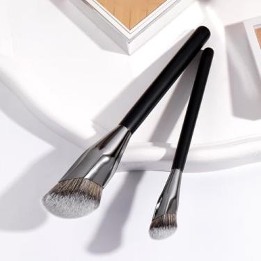Imagem de 2 pincéis de maquiagem profissionais para misturar blush de base e contorno (preto)