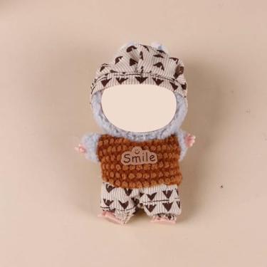 Imagem de Compatível com Labubu (sem boneca) - Faixa de cabeça com estampa geométrica marrom-branca + top felpudo + conjunto de shorts, roupas de boneca de 15 cm/17 cm (marrom-branco)