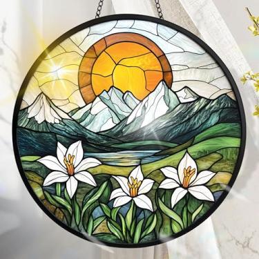 Imagem de Suncatcher acrílico colorido, decoração de janela suspensa de paisagem com design de vitral impresso, apanhador de sol, arte de parede de arco-íris, ideia de presente e ornamento de jardim, uso