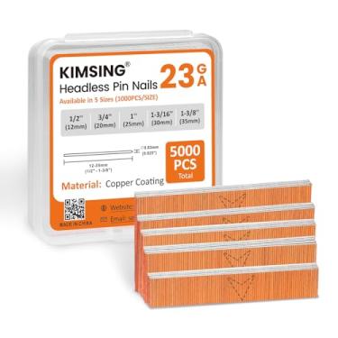 Imagem de KIMSING Pregos de pino sem cabeça de cobre sortidos de calibre 23 (1/5.1 cm, 3/10.2 cm, 2.5 cm, 1-3/40.6 cm, 1-3/20.3 cm), 5000 peças, pacote com vários pinos para pistola de pregador