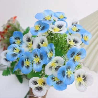Imagem de Buquê de flores artificiais para decoração de casa, ideal para arranjos internos, centros de mesa e enchimento de vasos (branco + azul gelo)