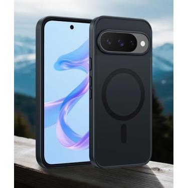 Imagem de Capa para Google Pixel 10/Pixel 10 Pro/Pixel 9/Pixel 9 Pro: Capa protetora magnética fosca à prova de choque resistente e translúcida - Capa protetora resistente à queda de grau militar (preta/6,3