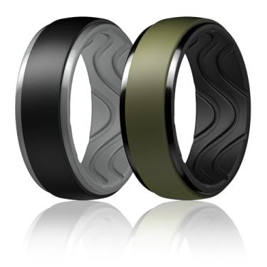 Imagem de Egnaro Anéis de casamento masculinos de silicone: anel de borracha de 10 mm de largura e 2,5 mm de espessura - hipoalergênico para academia/ar livre/presente, 9.5-10, Silicone, Sem pedra preciosa