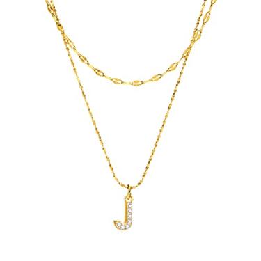 Imagem de Rockyu Colar com letra feminina com pingente inicial de ouro em camadas de zircônia cúbica joia personalizada presente para seu aniversário, aniversário e dia dos namorados