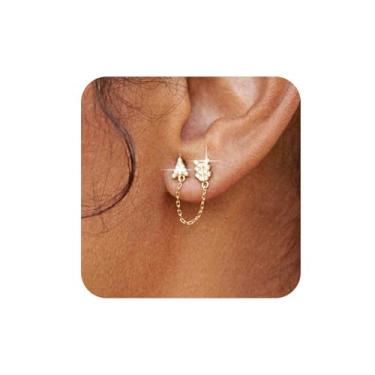 Imagem de Aneneiceera Brincos vintage de corrente de folha de cristal dourado minúsculo triângulo CZ brincos de corrente curta brincos de strass brincos de flecha para mulheres, one size, Zinco, nah