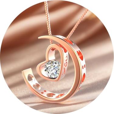 Imagem de Colar com pingente e lua crescente para mulheres, joia romântica de cristal, presente sentimental para aniversário de dia dos namorados ou uso diário, F, Aço inoxidável e cristal, Sem Pedra Preciosa