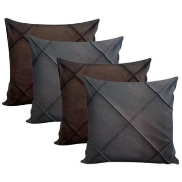 Imagem de Kit 4 Capas de Almofada Suede Drapeada 45x45cm Decorativas para Sofá e Cama Elegante Sala de Estar(2 Marrom + 2 Cinza)