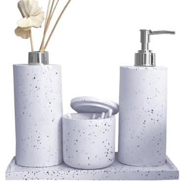 Imagem de Kit Banheiro Lavabo Acessórios Para Banheiro Aromatizador Saboneteira Porta Cotonetes e Base Em Cimento Granilite