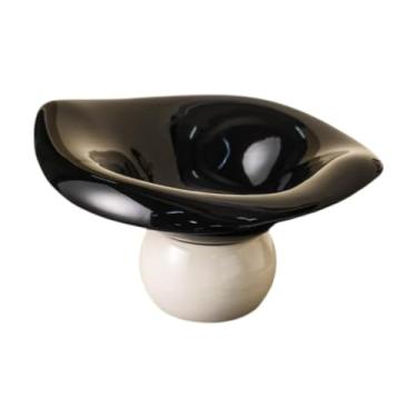 Imagem de Baoblaze Tigela decorativa com pedestal, travessa para aperitivos, prato para alimentos, tigela redonda com pedestal para doces, cozinha, sobremesas, Preto Branco