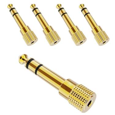 Imagem de Adaptador de áudio de fone de ouvido de 1/10.2 cm a 1/20.3 cm, 5 peças, conversor de áudio estéreo TRS macho para fêmea TRS de 6,35 mm a 3,5 mm para celular, alto-falante, microfone, iPod, receptor
