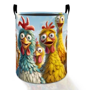 Imagem de Cesto de roupa suja de frango engraçado para meninos, meninas, crianças, adultos, caixa de armazenamento de roupas Oxford, dobrável à prova d'água, organizador de animais de fazenda de desenhos