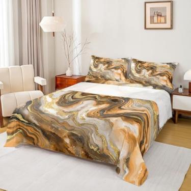 Imagem de Erosebridal Jogo de lençol de cama com veias de mármore, para homens e mulheres, clássico, macio, simples, moderno, Queen, clássico, aquarela, tinta, fluido, arte, lençol superior, lençol de cima