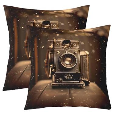 Imagem de Homewish Capas de almofada de filme retrô 3D (pacote com capas de almofada de cinema de 2,70 anos, crianças, adolescentes, adultos, equipamentos, filmes, fronhas, vintage, marrom, macio, aconchegante