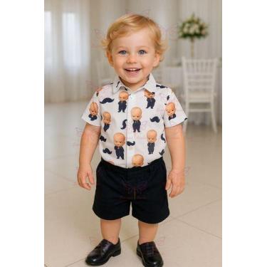 Imagem de Conjunto Infantil Bebê Menino Mauricinho Camisa Social Mais Shorts Tem