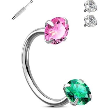 Imagem de OUFER Brincos de nariz em ferradura, anéis de nariz de 20 g com rosca interna para mulheres, aço cirúrgico 316L com zircônia cúbica dupla, piercing de orelha para lábios, sobrancelha, hélice de orelha
