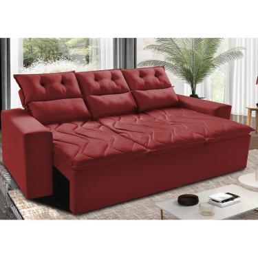 Imagem de Sofá 3 Lugares Retrátil E Reclinável 2,00m Cama Inbox Smal Com Bordado Pantográfico Suede Vermelho