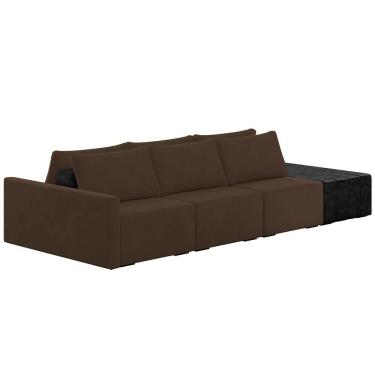 Imagem de Sofá Ilha Modular Para Sala 342cm Com Puff Dublin K01 Veludo Marrom E Sintético Preto - Lyam Decor