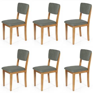 Imagem de Conjunto 6 Cadeiras De Jantar Estofada Em Madeira Maciça Ella Cinza