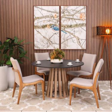 Imagem de Kit Mesa De Jantar Redonda 120cm Gabi Preto/jade Com 4 Cadeiras Garbo Cinza Claro