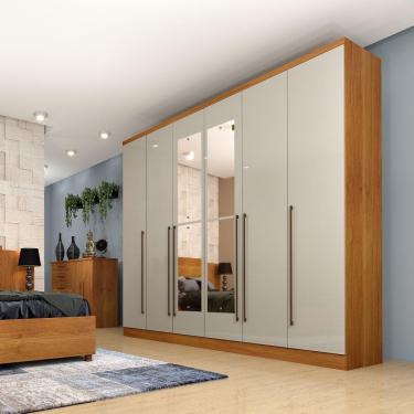 Imagem de Guarda Roupa Sevilla Casal 6 Portas Com Espelho Tcil Cor:Cinamomo/Off