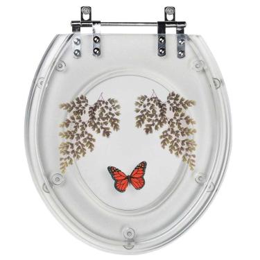 Imagem de Tampa De Privada Oval Incolor Decorada Avenca Borboleta