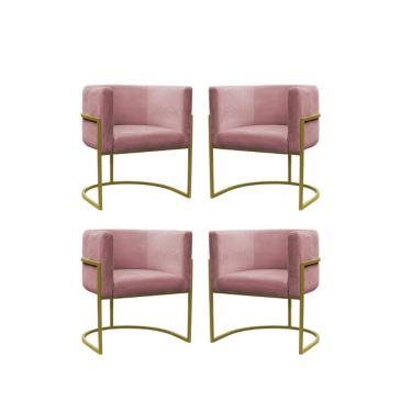 Imagem de Kit 4 Poltronas Reforçadas Decorativa Sala Carla Base Ferro Dourada Suede