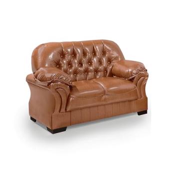 Imagem de Sofá Rei Design Clássico Estrutura em Madeira 2 Lugares com Revestimento em Couríssimo Caramelo